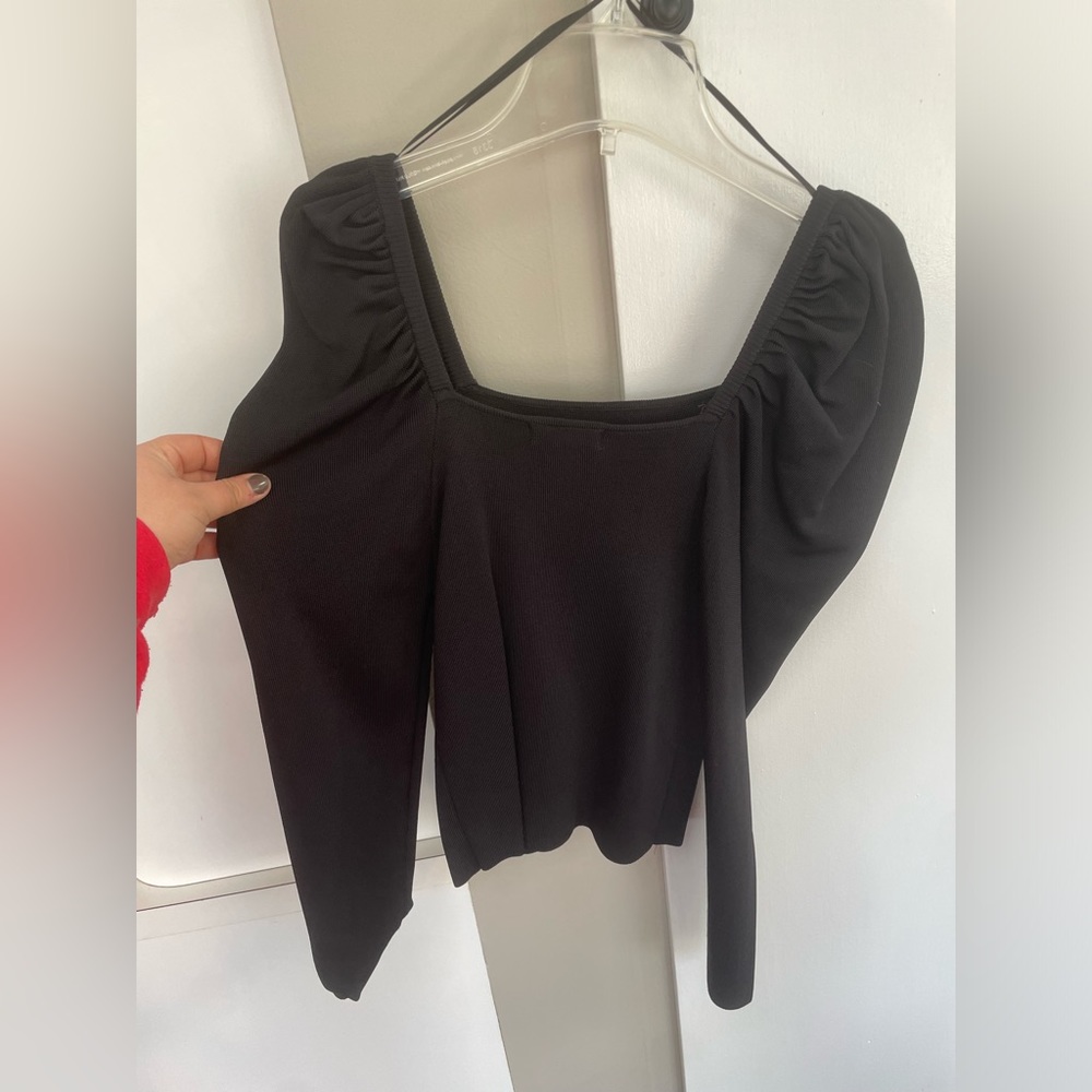 AQUA WOMENS BLACK PUFFY SHOULDER LONG SLEEVE BLOUSE SIZE LARGE